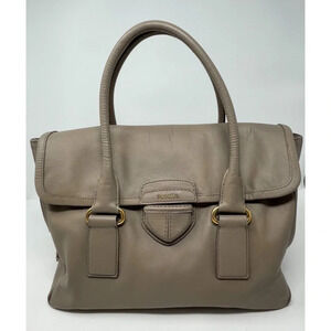 Prada Pattina Flap Satchel Saffiano Leather Medium Bag Purse  Taupe